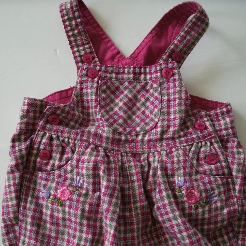 Vintage Baby Place Girls Overalls Pink Flowers Embroidered 3-6 Months